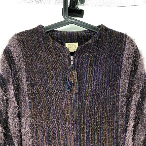 Zonda Nellis Purple Multicolored thread woven eyelash zipup Sweater / jacket M - Picture 4 of 15